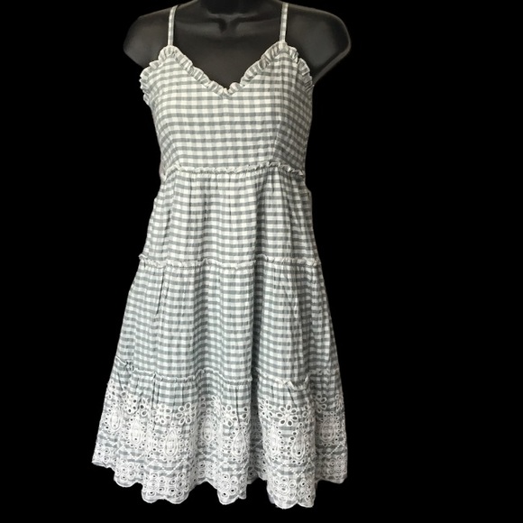 Jessica Simpson Embroidered Boho Women's Ginghan Print Layered Hem Dress NEW - Picture 6 of 16